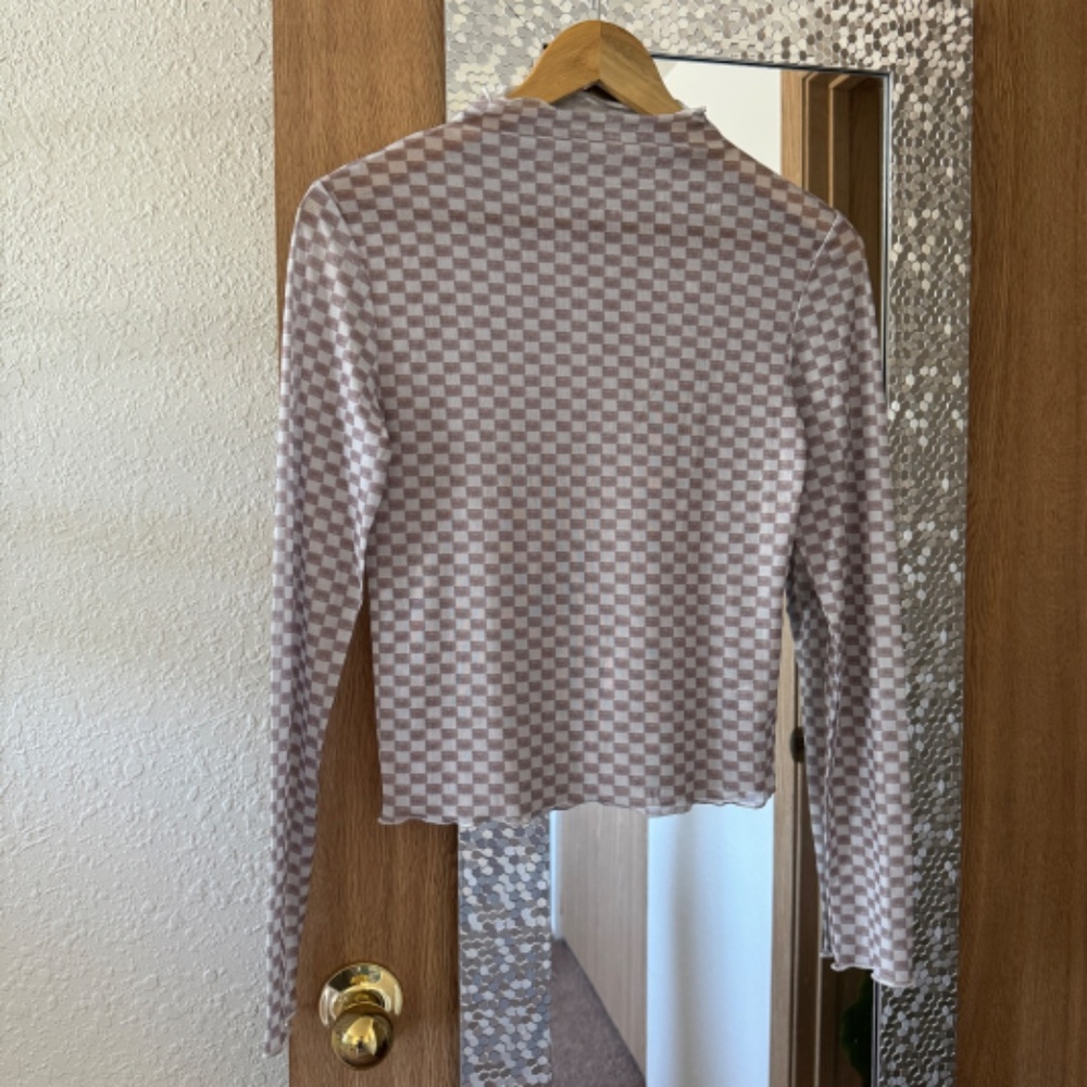 DAZY mesh long sleeve checkered top_gray purple_small